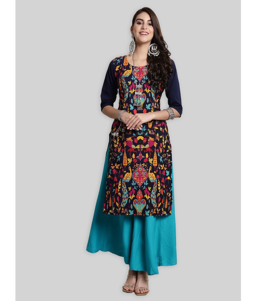     			1 Stop Fashion Crepe Printed Straight Women's Kurti - Navy Blue ( Pack of 1 )
