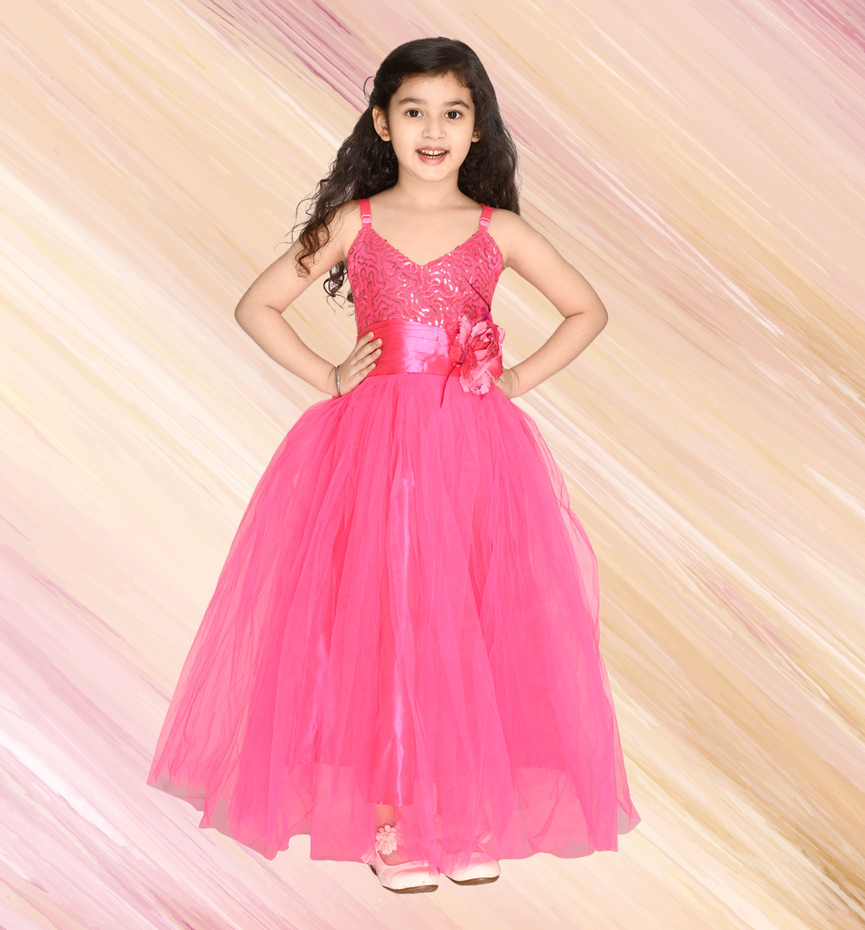     			Arshia Fashions Pink Net Girls Gown ( Pack of 1 )