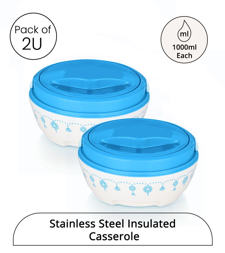     			HOMETALES Stainless Steel Double Walled Insulated Thermoware Casserole 1000ml, Blue, (1U)