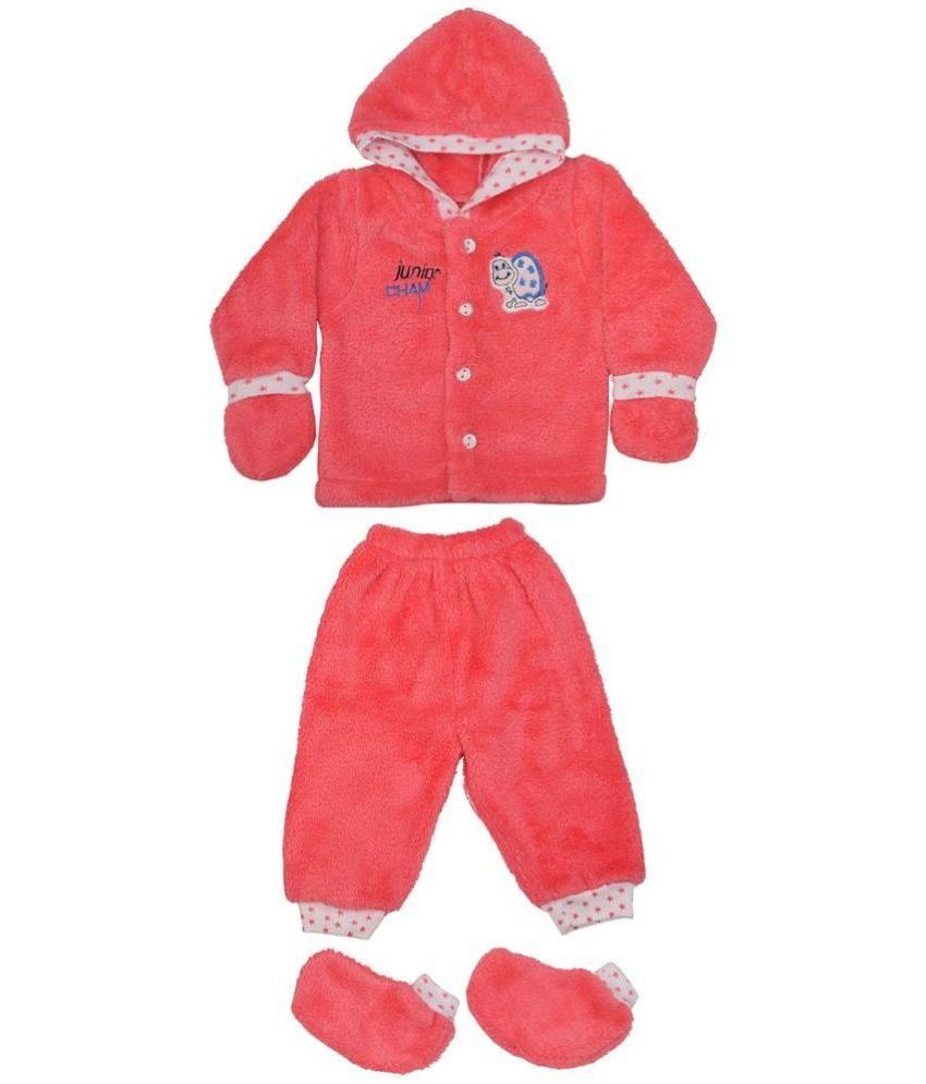     			Little ones Red Cotton Blend Baby Boy Sweatshirts & Trouser ( Pack of 1 )