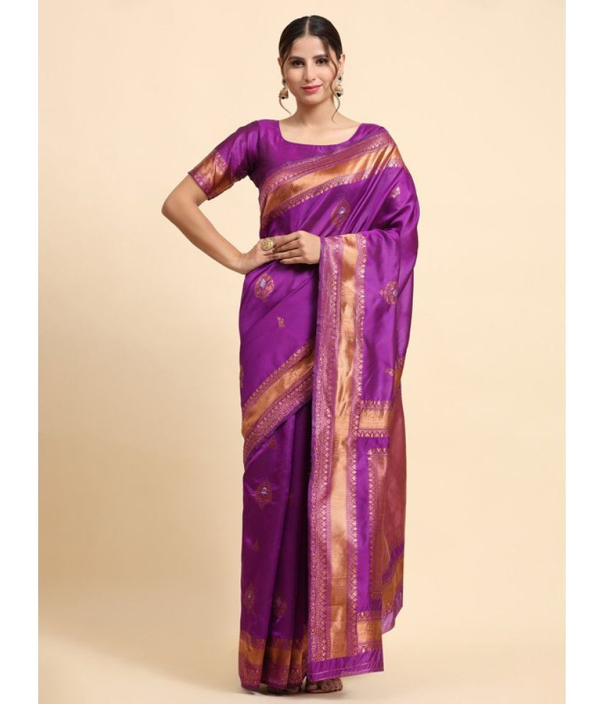     			Surat Textile Co Banarasi Silk Embellished Saree With Blouse Piece - Magenta ( Pack of 1 )