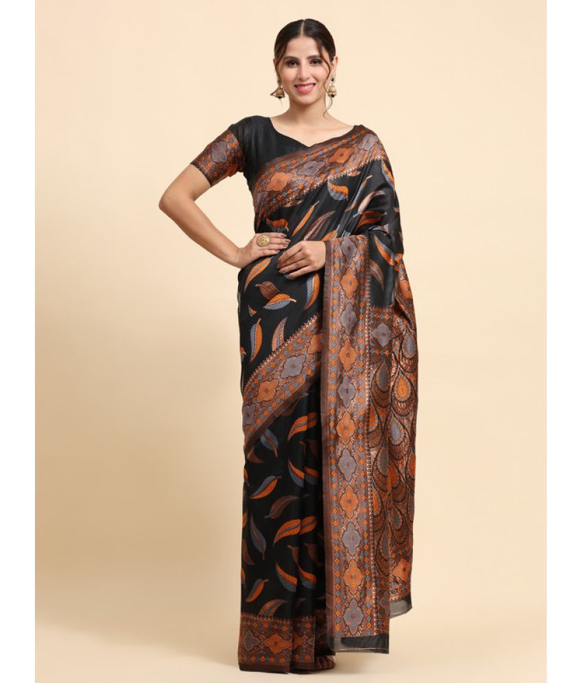     			Surat Textile Co Banarasi Silk Printed Saree With Blouse Piece - Black ( Pack of 1 )