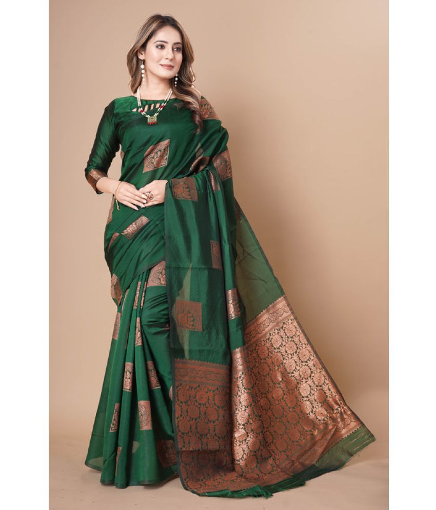    			Surat Textile Co Banarasi Silk Embellished Saree With Blouse Piece - Green ( Pack of 1 )