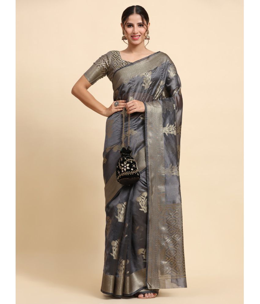     			Surat Textile Co Silk Blend Woven Saree With Blouse Piece - Grey ( Pack of 1 )