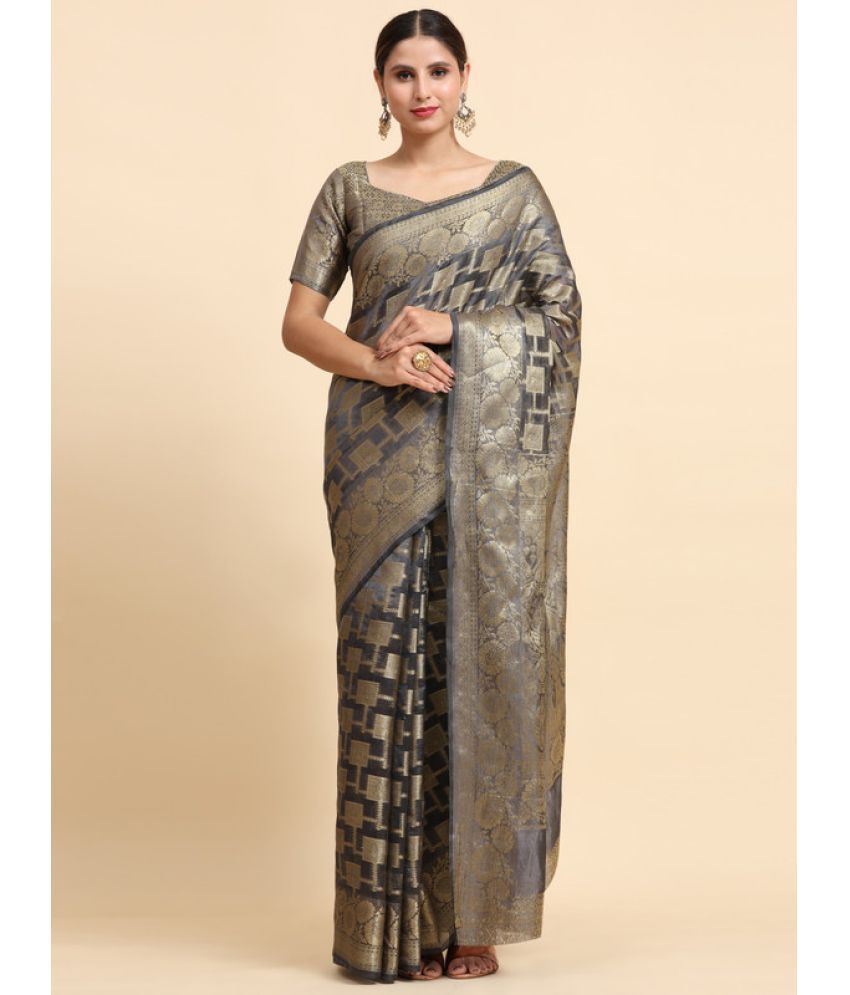     			Surat Textile Co Silk Blend Embellished Saree With Blouse Piece - Grey ( Pack of 1 )