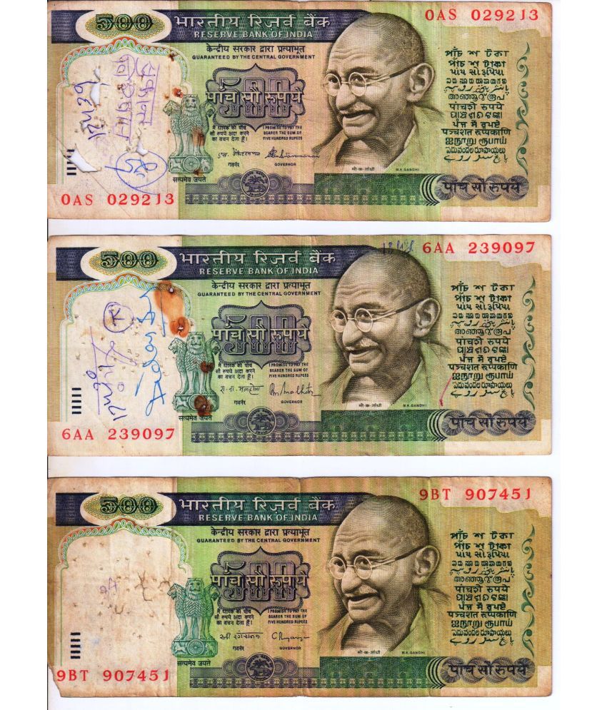     			Very Rare 500 Rupee Old Dandi March Issue 3 Different Governers Sign Notes Set