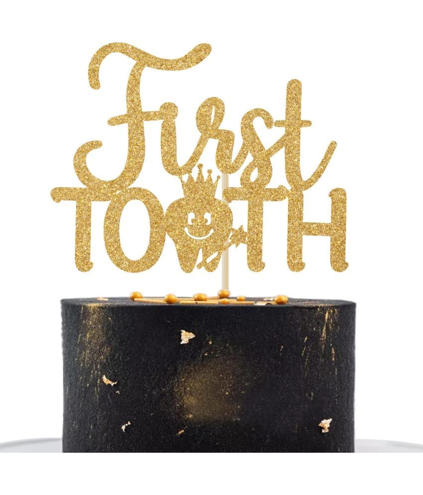     			Zyozi  First Tooth Cake Topper | Baby First Tooth Cake Decorations | Tooth Cake Topper - Pack Of 1 - Golden