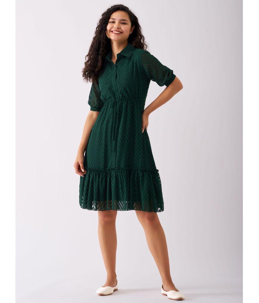     			aask Polyester Blend Embroidered Knee Length Women's Fit & Flare Dress - Green ( Pack of 1 )