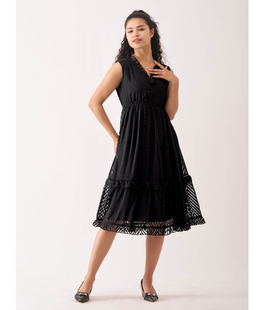     			aask Polyester Blend Embroidered Knee Length Women's Fit & Flare Dress - Black ( Pack of 1 )