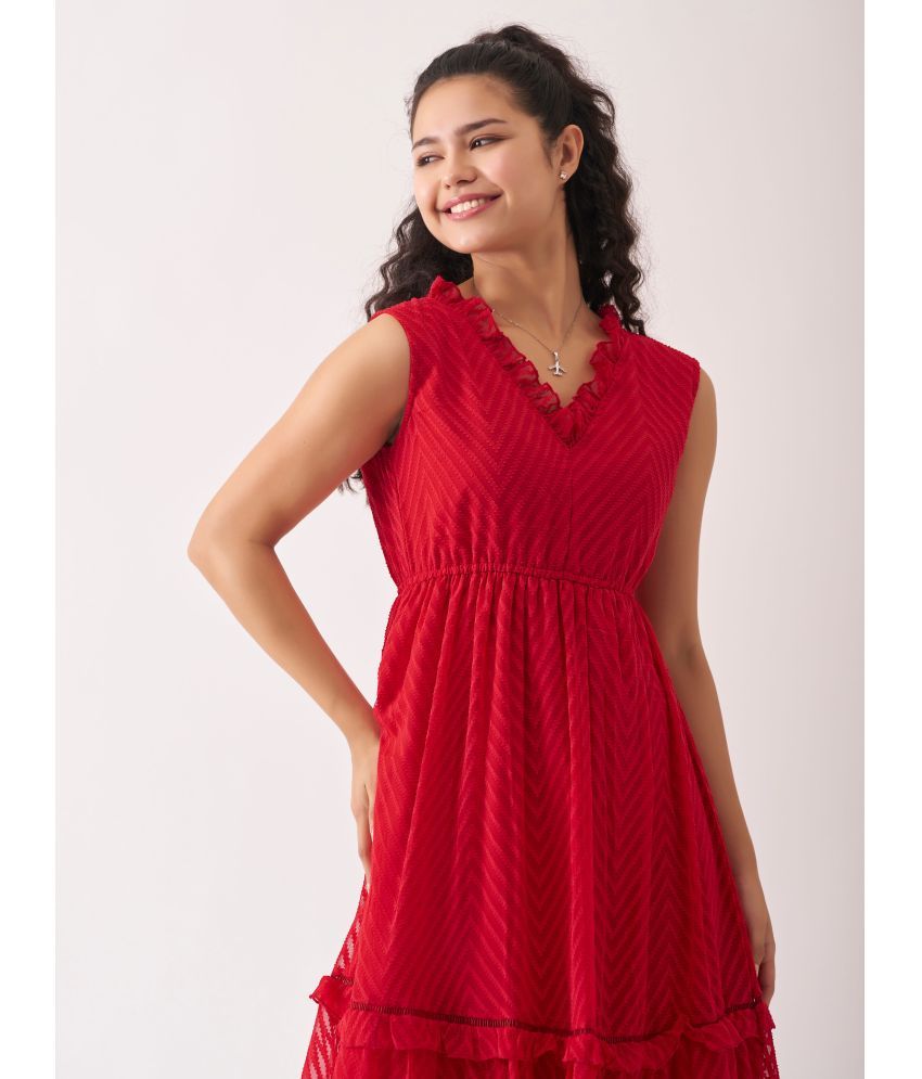     			aask Polyester Blend Embroidered Knee Length Women's Fit & Flare Dress - Red ( Pack of 1 )