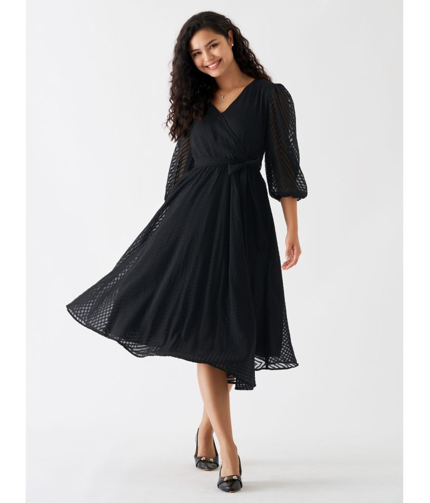     			aask Polyester Blend Embroidered Knee Length Women's Fit & Flare Dress - Black ( Pack of 1 )