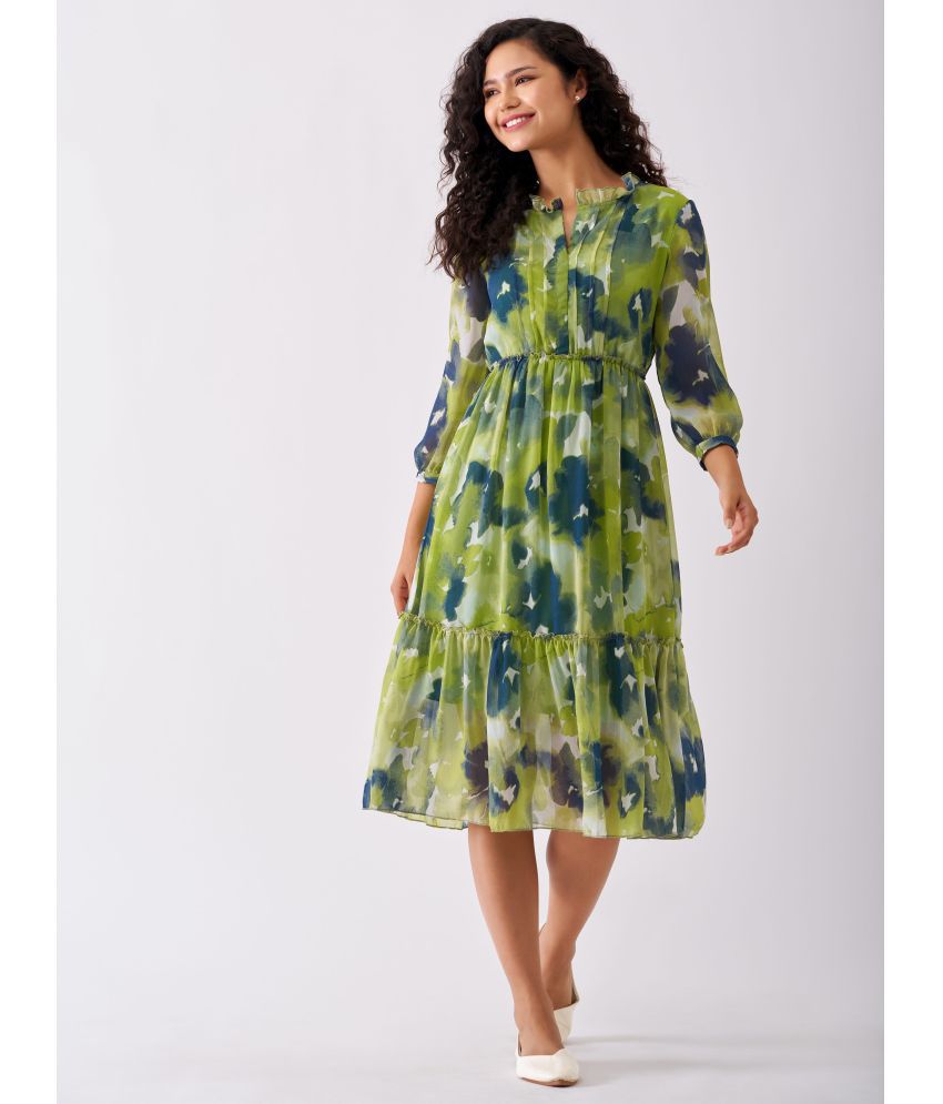     			aask Polyester Blend Printed Knee Length Women's Fit & Flare Dress - Green ( Pack of 1 )