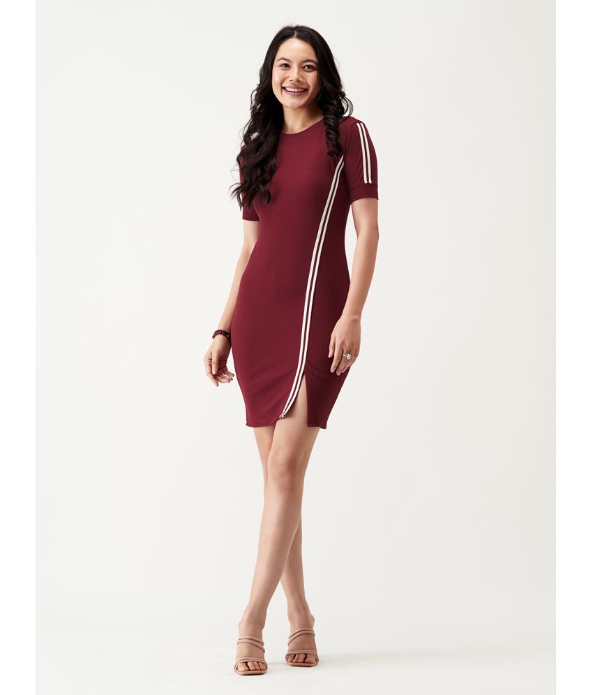     			aask Polyester Blend Solid Knee Length Women's Fit & Flare Dress - Maroon ( Pack of 1 )