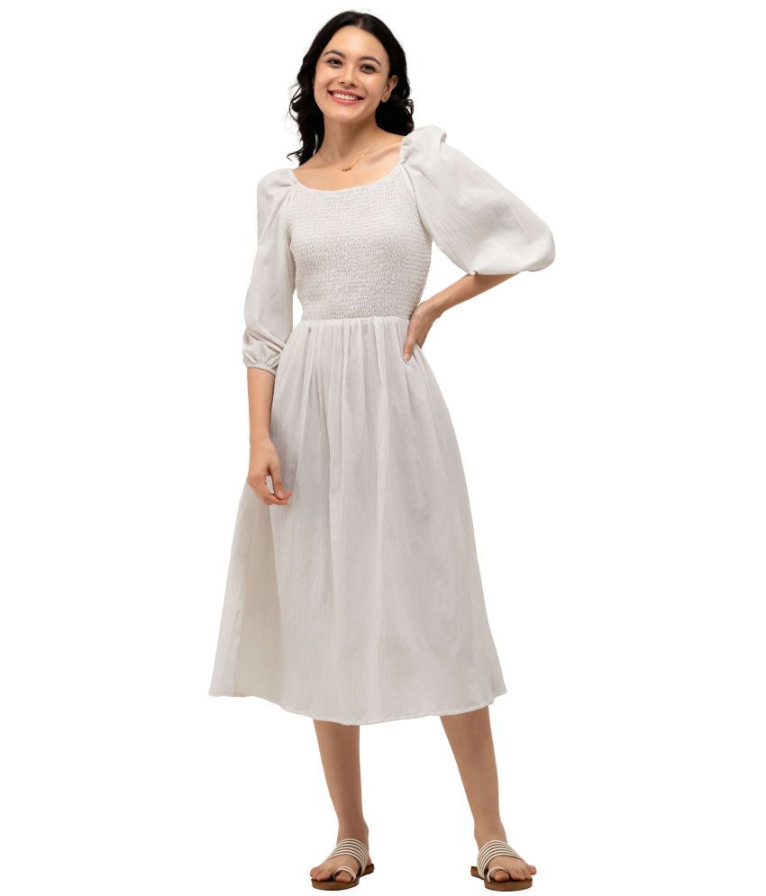     			aask Polyester Blend Solid Knee Length Women's Fit & Flare Dress - White ( Pack of 1 )