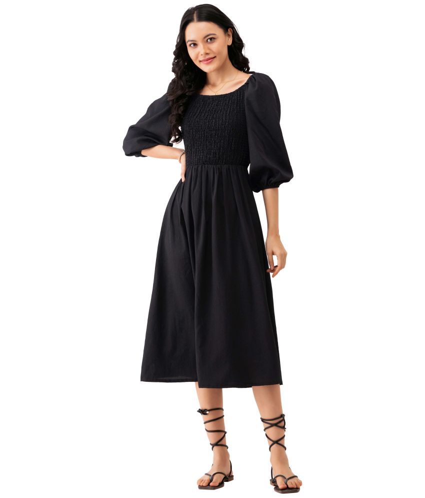     			aask Polyester Blend Solid Knee Length Women's Fit & Flare Dress - Black ( Pack of 1 )