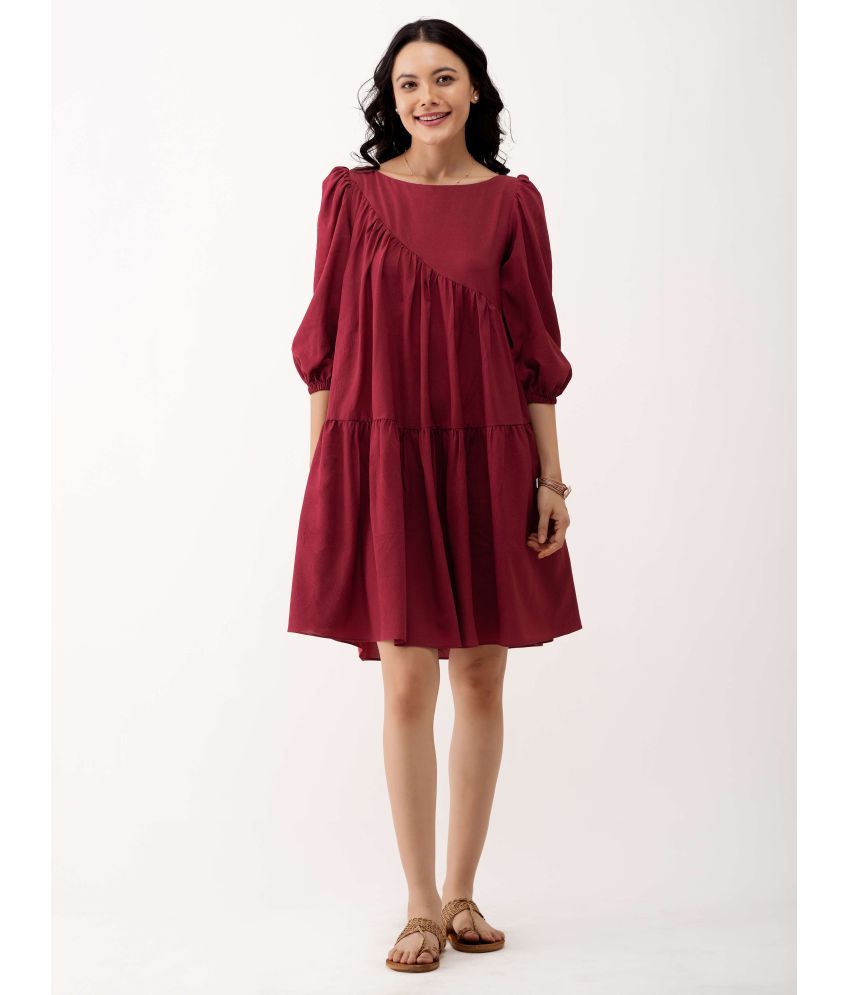     			aask Polyester Blend Solid Knee Length Women's Fit & Flare Dress - Maroon ( Pack of 1 )