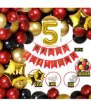 KR Solid fifth Happy Birthday Balloons Decoration Kit Combo 56 PC , 1 Letters Banner, 2 Star, 2 ( 1 PC ) Number Foil, 1Glue Dot, 1Arch, HD Metallic 10 Inch Red, Black & Gold Balloons 50 Pcs Balloons For Boys Girl Kids Baby