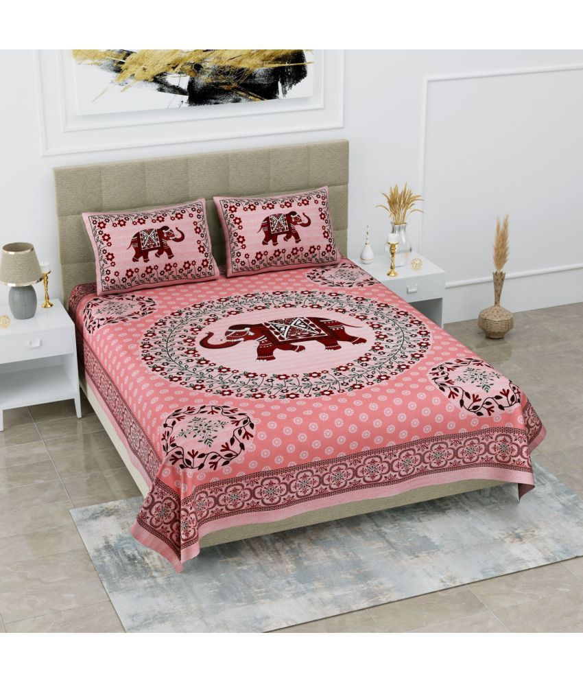     			Uniqchoice Cotton Floral Double Bedsheet with 2 Pillow Covers - Maroon