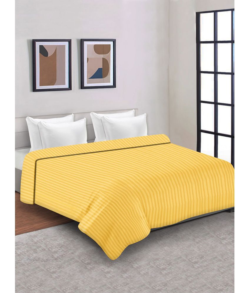     			HOMETALES Double Poly Cotton Yellow Stripes Duvet Cover