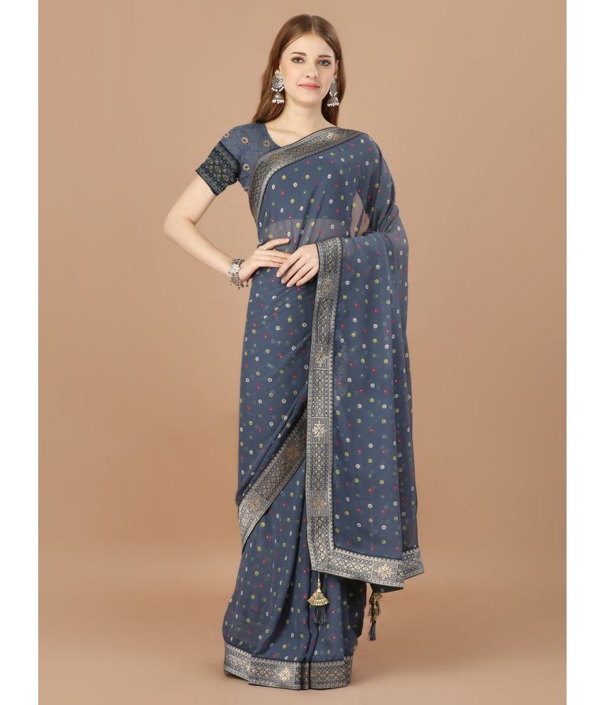    			Rekha Maniyar Fashions Georgette Embellished Saree With Blouse Piece - Grey ( Pack of 1 )