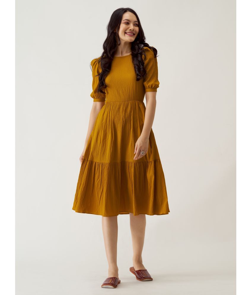     			aask Polyester Blend Solid Knee Length Women's Fit & Flare Dress - Mustard ( Pack of 1 )