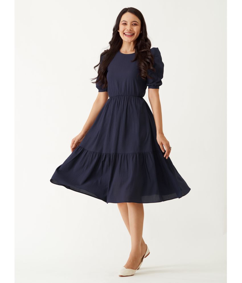     			aask Polyester Blend Solid Knee Length Women's Fit & Flare Dress - Navy Blue ( Pack of 1 )