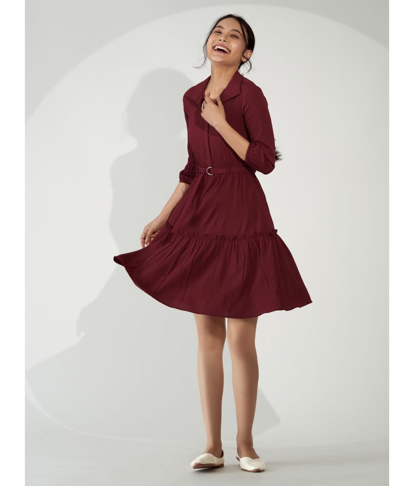     			aask Polyester Blend Solid Knee Length Women's Fit & Flare Dress - Maroon ( Pack of 1 )
