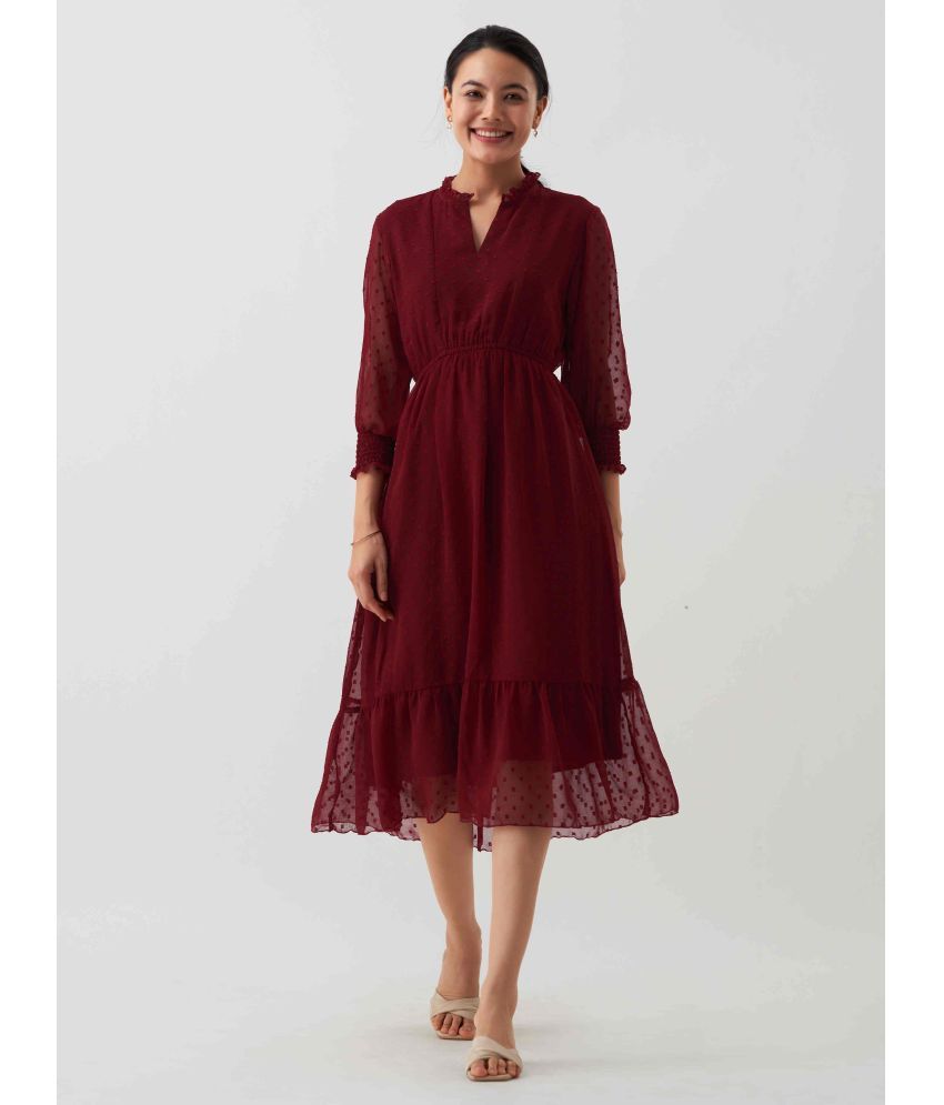     			aask Polyester Blend Solid Knee Length Women's Fit & Flare Dress - Maroon ( Pack of 1 )