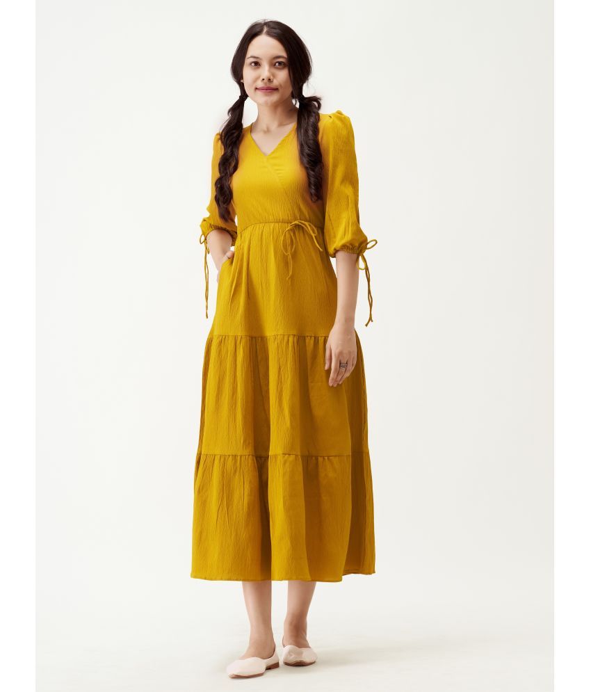     			aask Polyester Blend Solid Knee Length Women's Fit & Flare Dress - Mustard ( Pack of 1 )