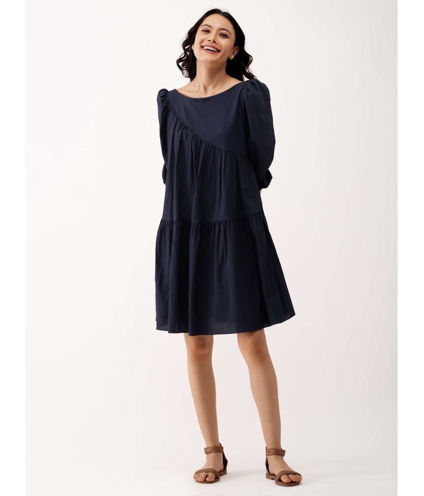     			aask Polyester Blend Solid Knee Length Women's Fit & Flare Dress - Navy Blue ( Pack of 1 )