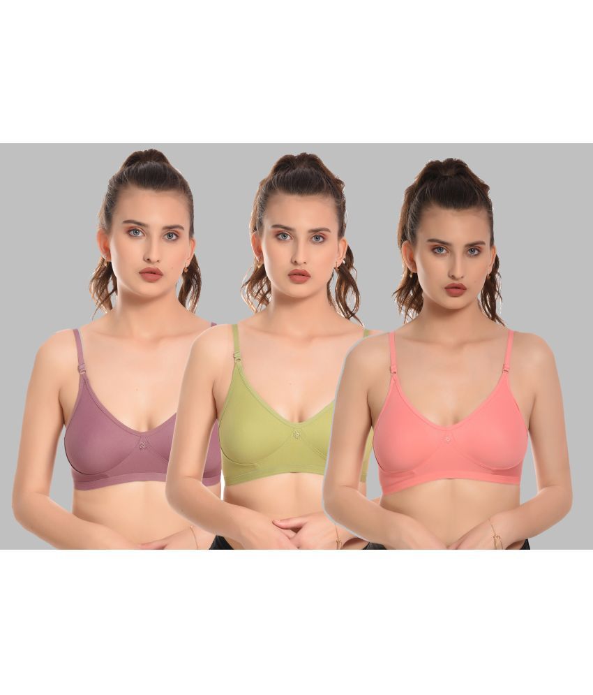     			Elina Multicolor Cotton Non Padded Women's T-Shirt Bra ( Pack of 3 )