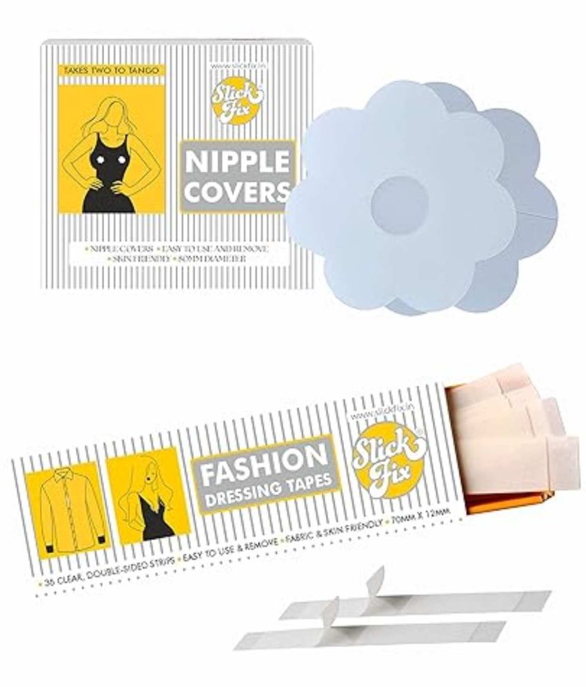     			SLICKFIX Combo Pack - Fashion Dressing Tape (36 pcs Each) & Nipple Covers (Transparent Colour) (10 pcs Each)