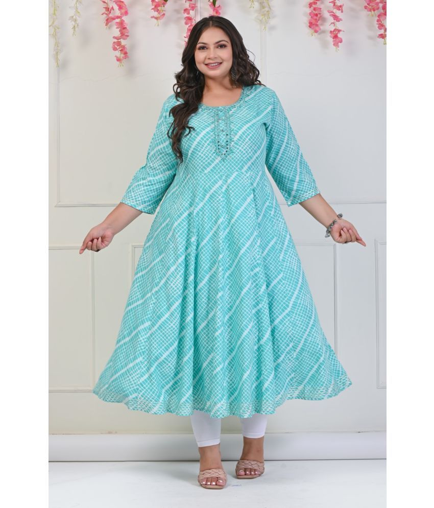     			Swasti Pack of 1 Cotton Blend Printed Anarkali Women's Kurti - ( Turquoise )