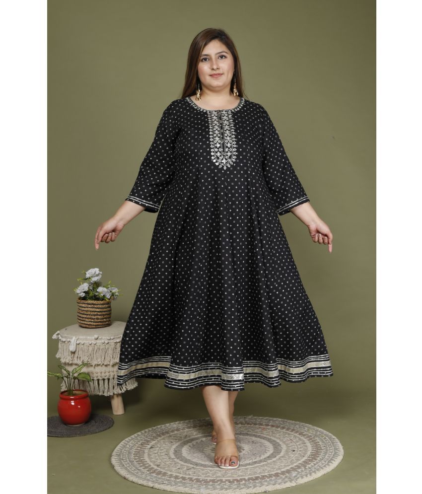     			Swasti Cotton Blend Printed Anarkali Women's Kurti - Black ( Pack of 1 )