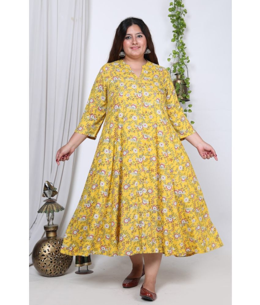     			Swasti Cotton Blend Printed Anarkali Women's Kurti - Yellow ( Pack of 1 )