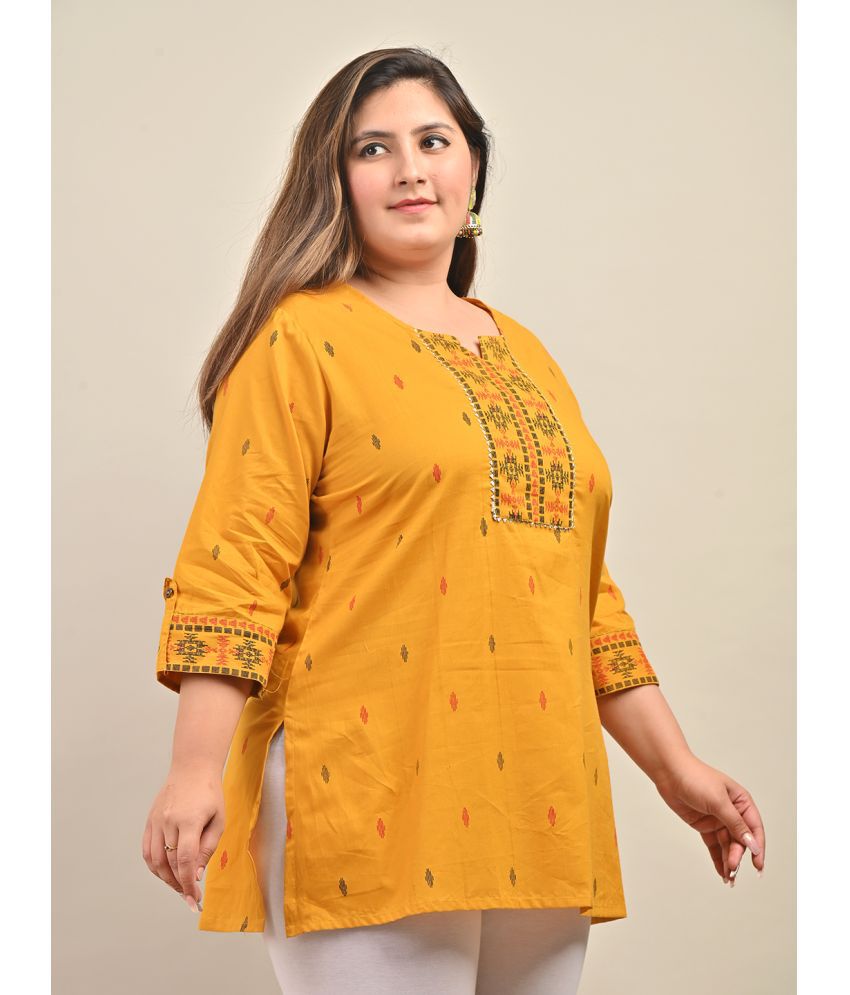     			Swasti Cotton Printed Shirt Style Women's Kurti - Yellow ( Pack of 1 )