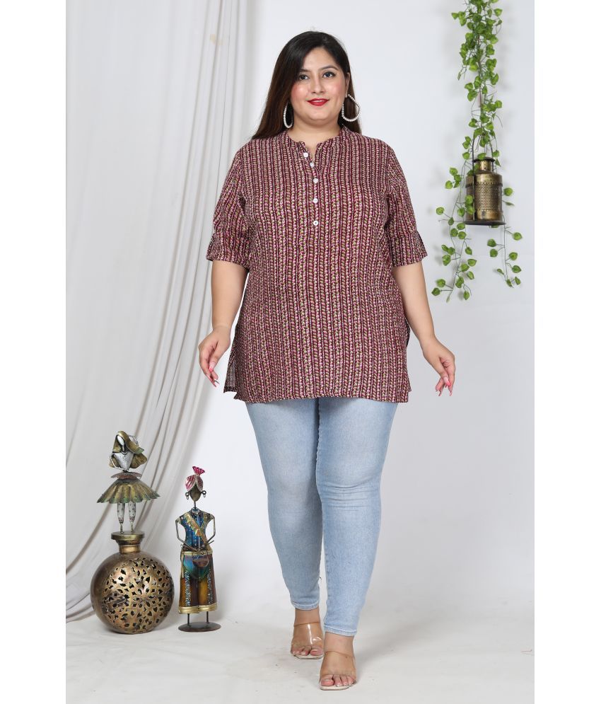     			Swasti Cotton Printed Shirt Style Women's Kurti - Maroon ( Pack of 1 )