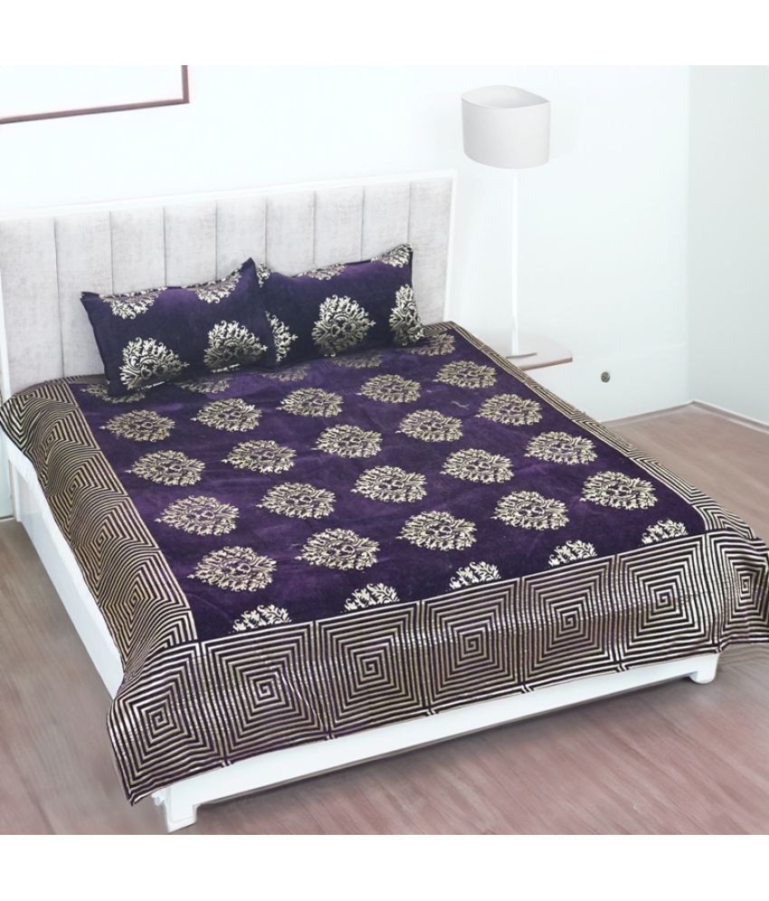     			FURNISHING HUT Chenille Ethnic King Size Bedsheet With 2 Pillow Covers - Purple