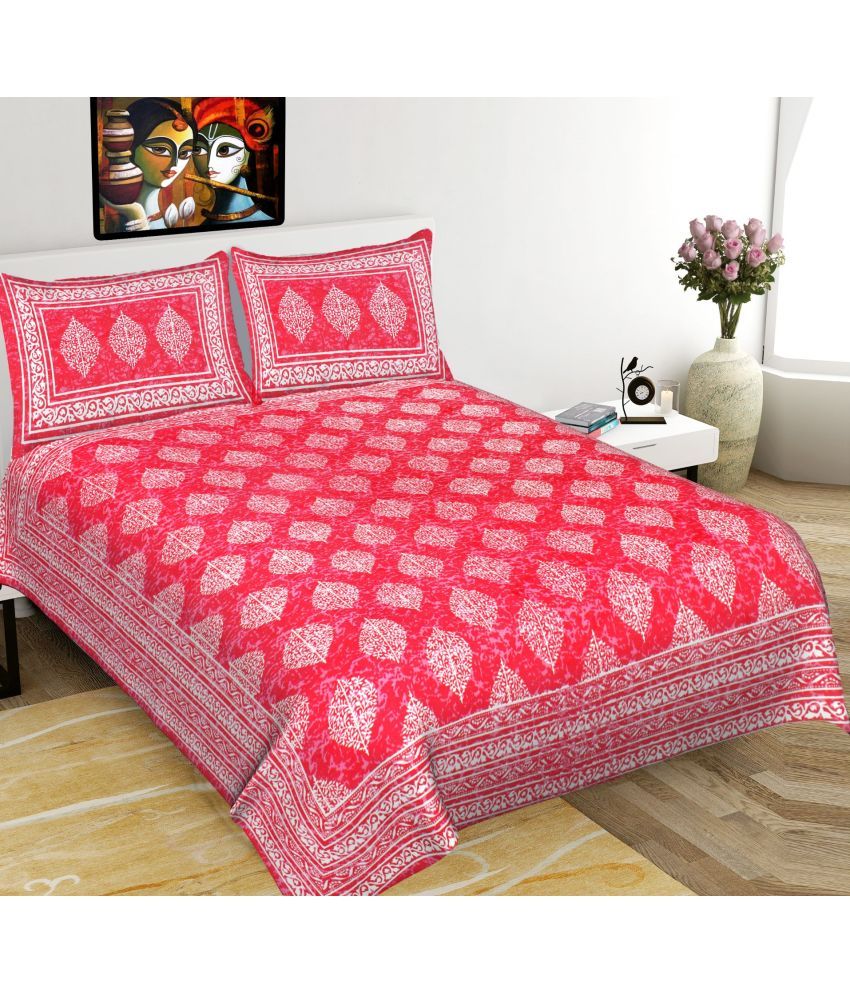     			HOME Cotton Ethnic Double Bedsheet with 2 Pillow Covers - Pink