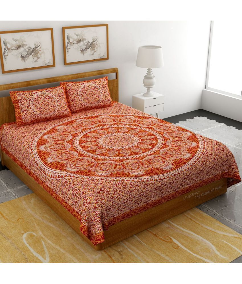     			Uniqchoice Cotton Ethnic Double Bedsheet with 2 Pillow Covers - Red