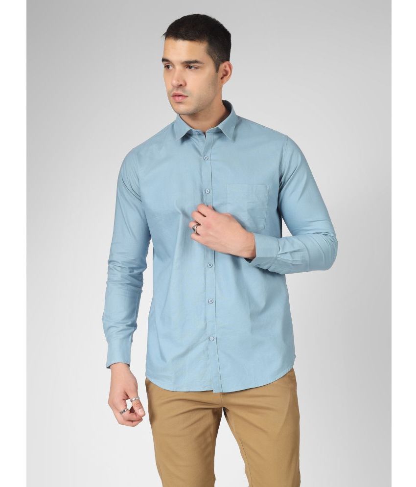     			Indo Premium 100% Cotton Slim Fit Solids Full Sleeves Men's Casual Shirt - Blue ( Pack of 1 )