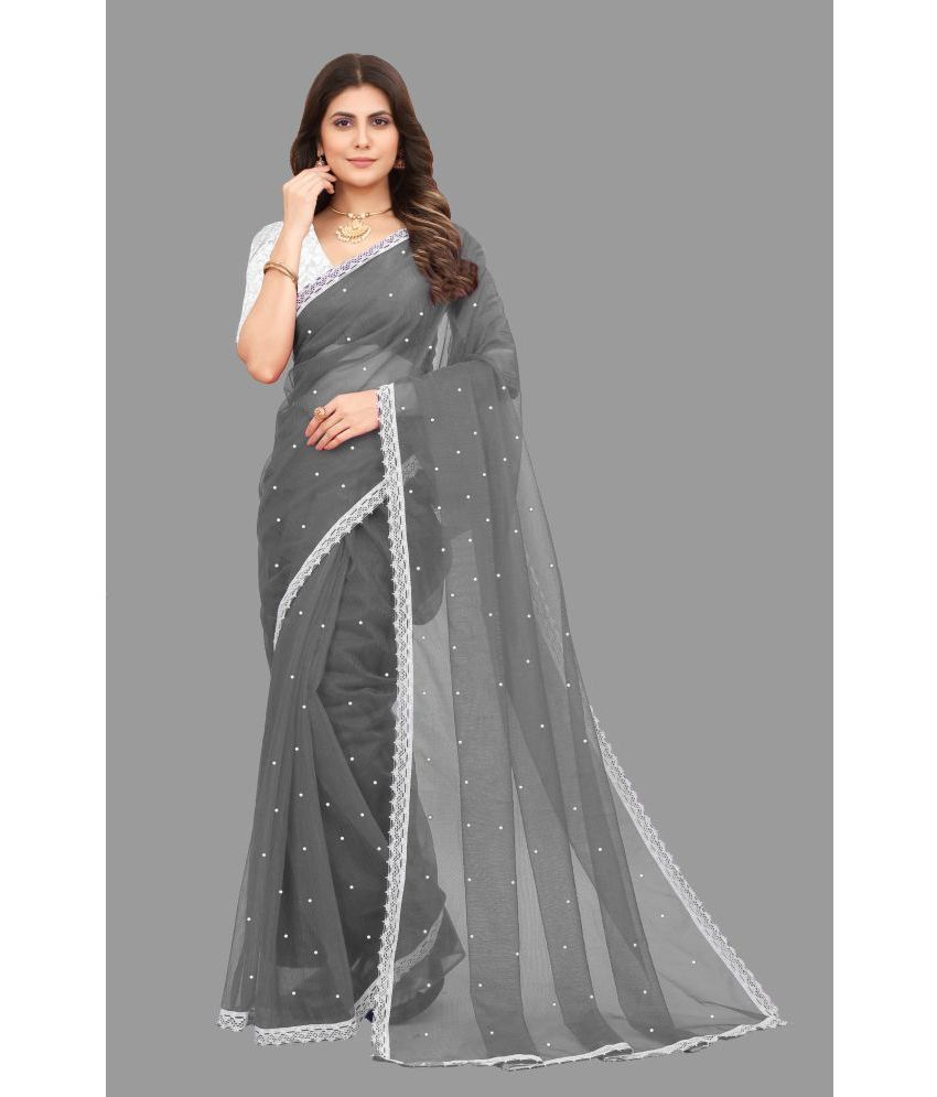     			Indy Bliss Organza Embellished Saree With Blouse Piece - Grey ( Pack of 1 )