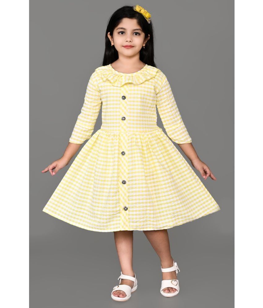     			M.MONGELADRESSES Yellow Cotton Blend Girls Fit And Flare Dress ( Pack of 1 )