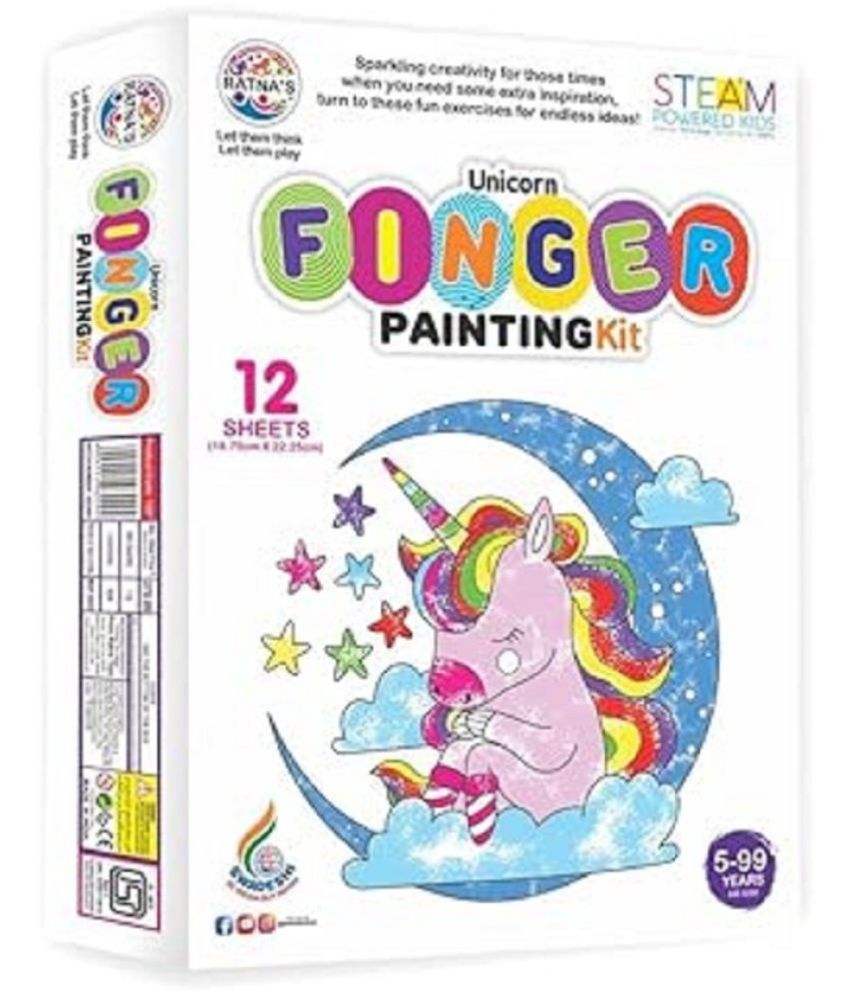     			RATNA'S Unicorn Finger Painting Kit Non Toxic Colours With Plastic Fingers & Printed Sheets for Mess Free Exprience for Kids and Toddlers