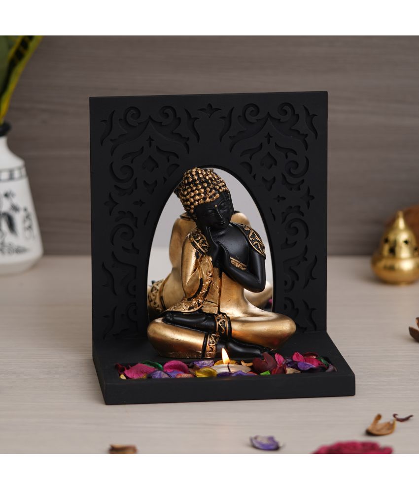     			eCraftIndia Black & Gold Buddha Idol Showpiece With Tea Light Holder