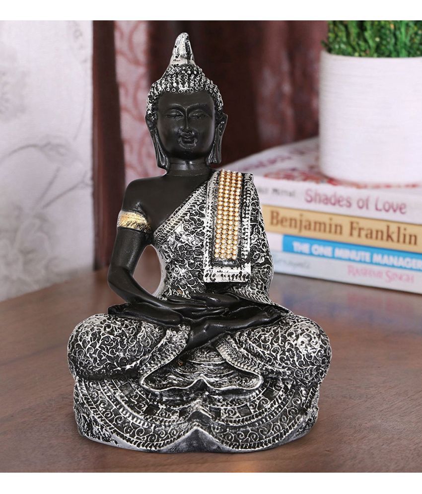     			eCraftIndia Silver-Toned & Black Handcrafted Decorative Meditating Buddha