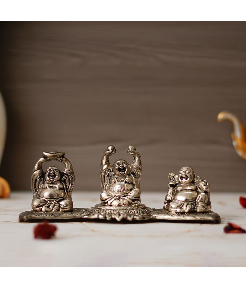     			eCraftIndia Silver Set of 3 Laughing Buddha Decorative Metal Showpiece