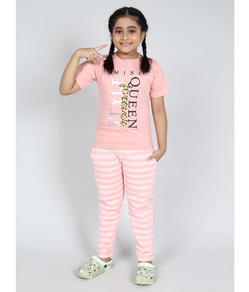    			DENIKID Pink Cotton Girls Top With Pajama ( Pack of 1 )