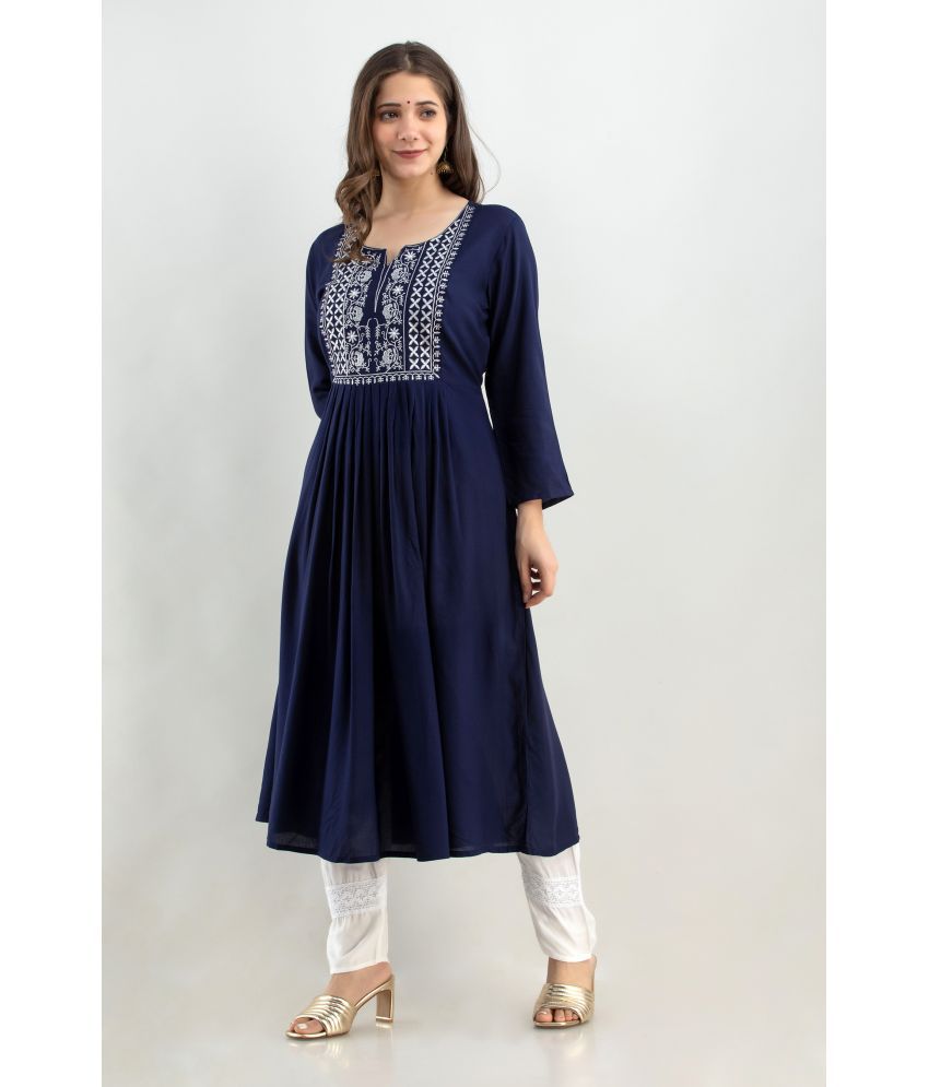     			Fulera Rayon Embroidered Kurti With Pants Women's Stitched Salwar Suit - Blue ( Pack of 1 )