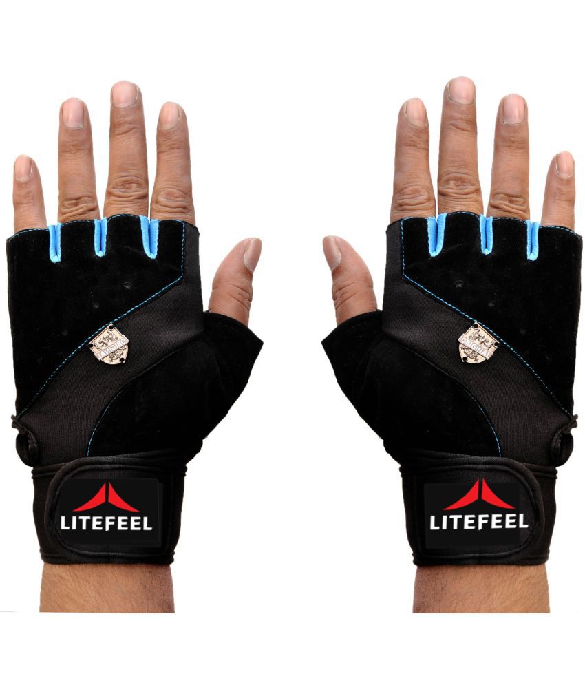     			LITE FEEL Leather Padded Unisex Polyester Gym Gloves For Professional Fitness Training and Workout With Half-Finger Length